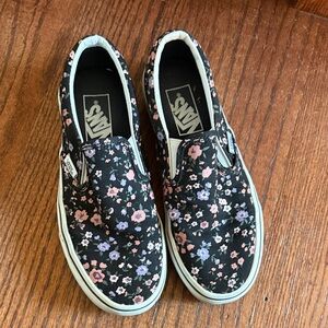 Vans Black Floral Slip-On Shoes